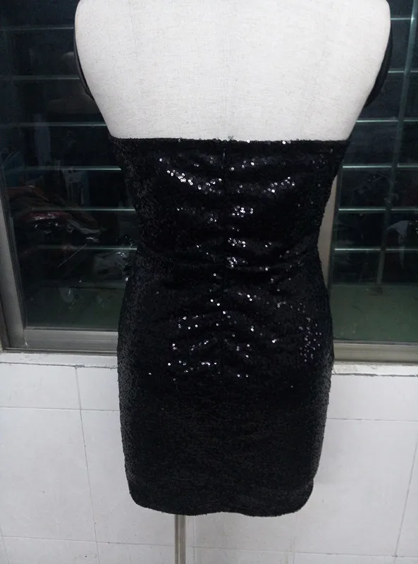 

Sequins Off Shoulder Strapless Sexy Dress Women Party Vestidos Fashion Backless Zipper Hip Bodycon Short Dress Black Elegant