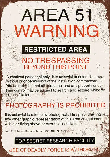 

Metal Tin Sign area 51 warning poster Decor Bar Pub Home Vintage Retro