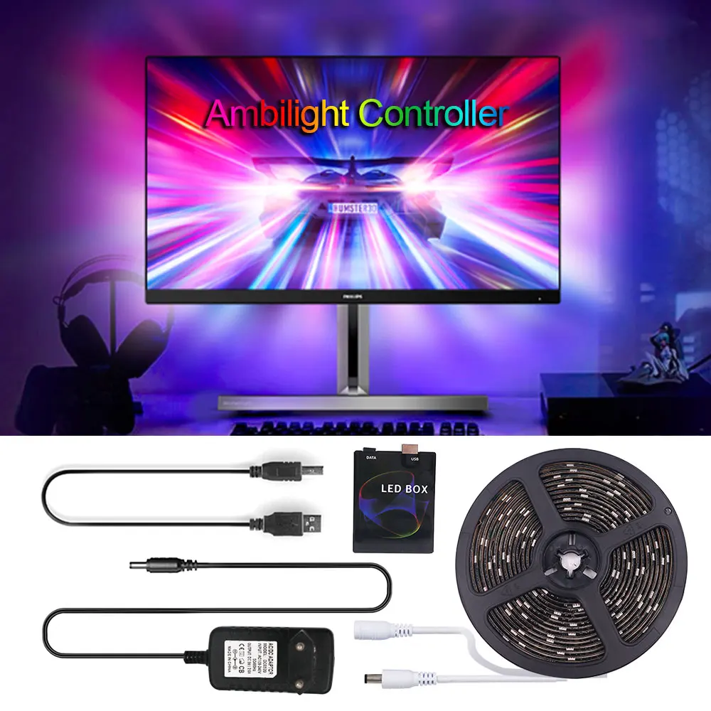 Светодиодная ленсветильник WS2812B 5 В 5050 RGB цвета мечты окружающего ТВ ПК экран USB