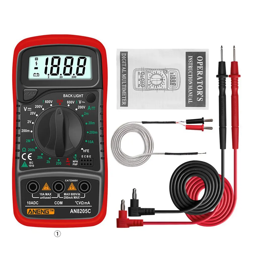 

Portable AN8205C Digital Multimeter AC/DC Ammeter Volt Ohm Tester Meter Multimetro With Thermocouple LCD Backlight