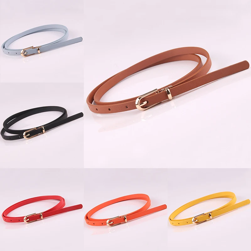 

Women Slim thin Dress Waist Belt Leather Belt Buckle Black White Blue Skinny Female Belt Waistband