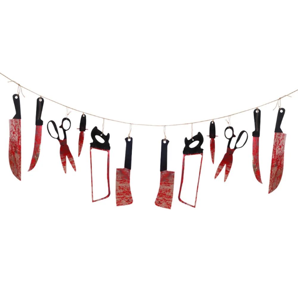 

Halloween banner cartoon pumpkin blood knife alphabet skull pattern pennant happy halloween party hanging banner decoration