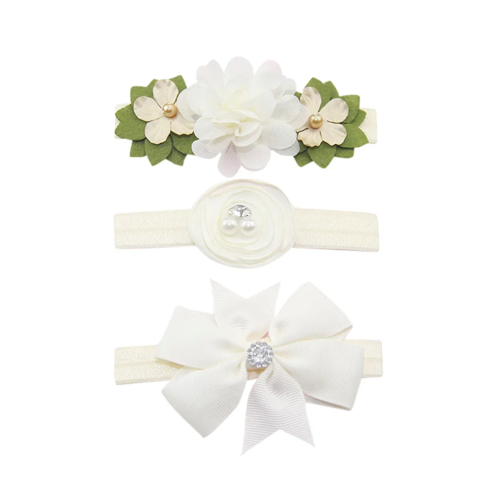 

New 3pcs/lot Kids Baby Girls Floral Headband Chiffon Ribbon Bowknot Hair Accessories Hairband Set Elastic Children Kids Headwear