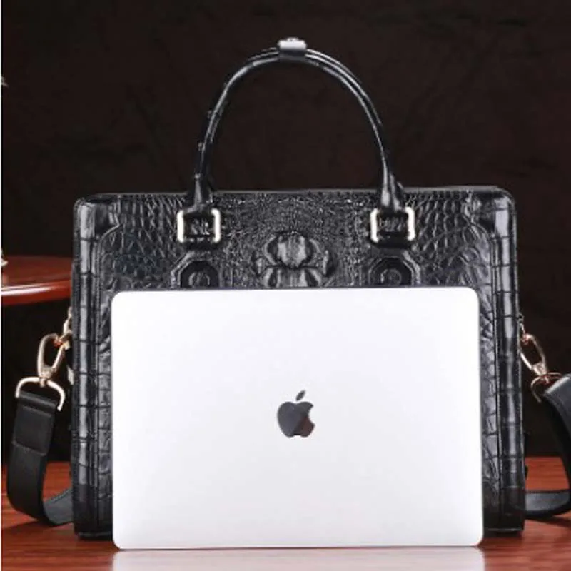 LINSHE crocodile  men  handbag  business  Genuine leather  Cross section  worn  Laptop bag  The large capacity  Men's bags