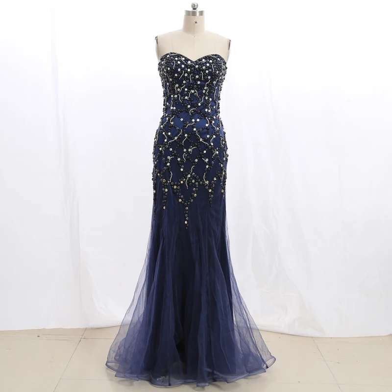 

Stock Clean Prom Dress Navy Lace Beads Evening 210219-094