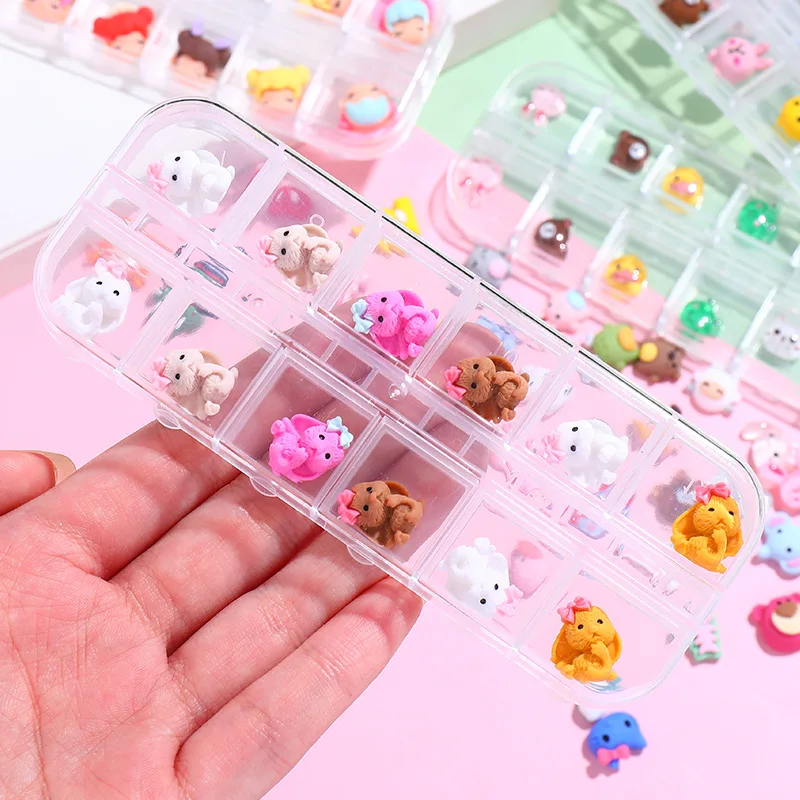 

12 Pcs Cute Cartoon Cute Dog Nail Charm Nail Charm Cartoon Rabbit And Bear Resin Nail Charm Cabochons Nail Art Decoration