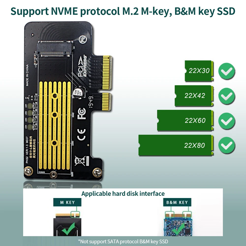 M.2 NVME Adapter Card PCI-E X4 to Expansion SSD for Protocol M-key B&ampM Key Wide Compatibility | Компьютеры и офис