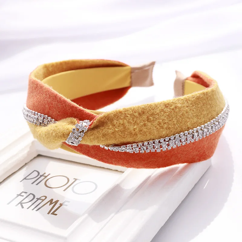 Flannel Rhinestone Elastic Headband For Women Cross Knotted Bandana Girls Bezel Fashion Autumn New Arrival Headwear Accessories |