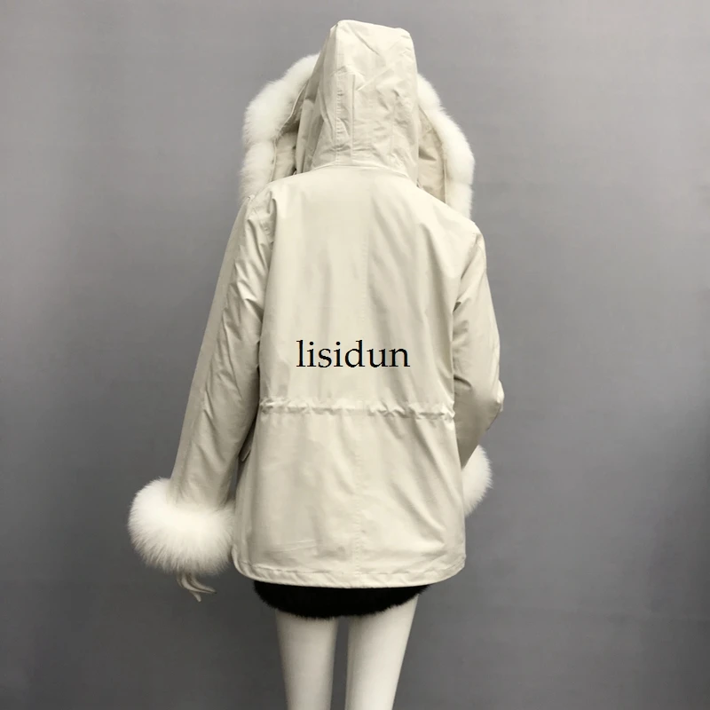 LISIDUN настоящая меховая Парка женская зимняя куртка натуральный Серебряный лисий мех пальто с капюшоном настоящая подкладка из кроличьего меха куртка женская шуба