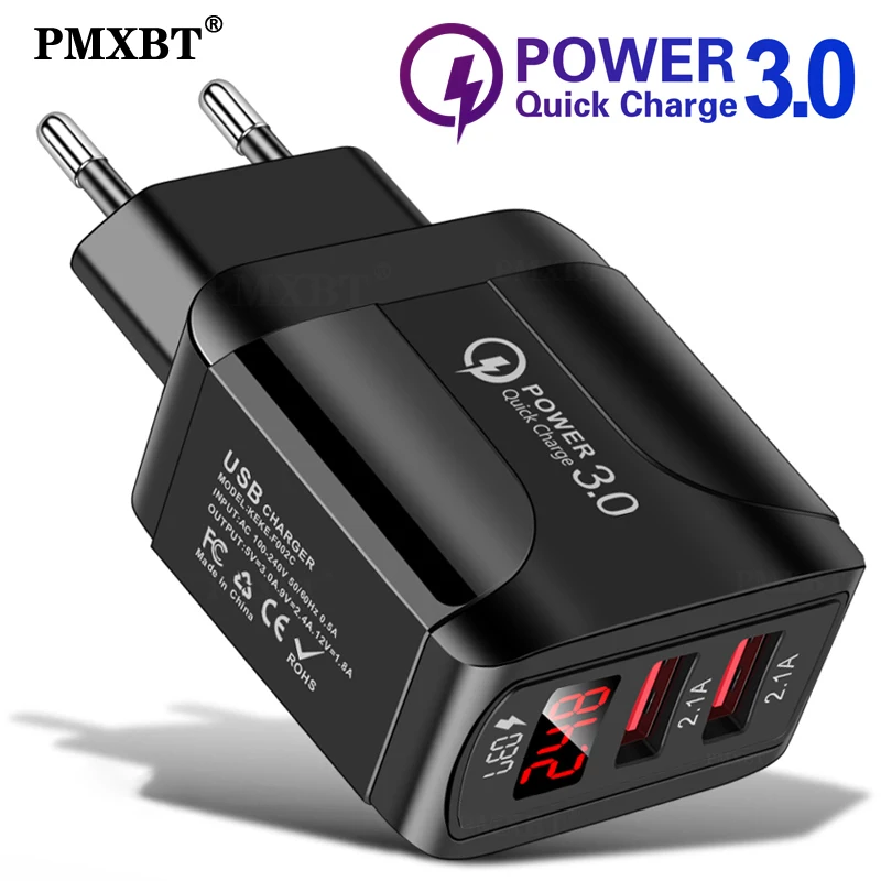 СВЕТОДИОДНЫЙ цифровой дисплей USB двойное зарядное устройство EU US UK вилка QC 3 0