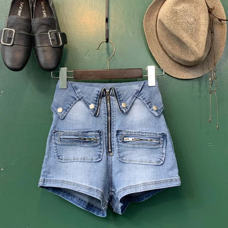 Летние Новые Модные пикантные шорты на молнии с очень высокой талией женские