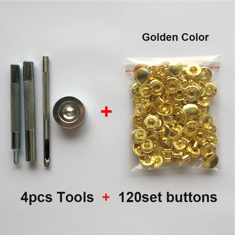 4tools 120set golden 120 набор металлические кнопки 5 цветов+ 4 инструмента металлические шпильки для шитья кожевенного ремесла сумки для одежды ремень - Цвет: 4tools 120set golden