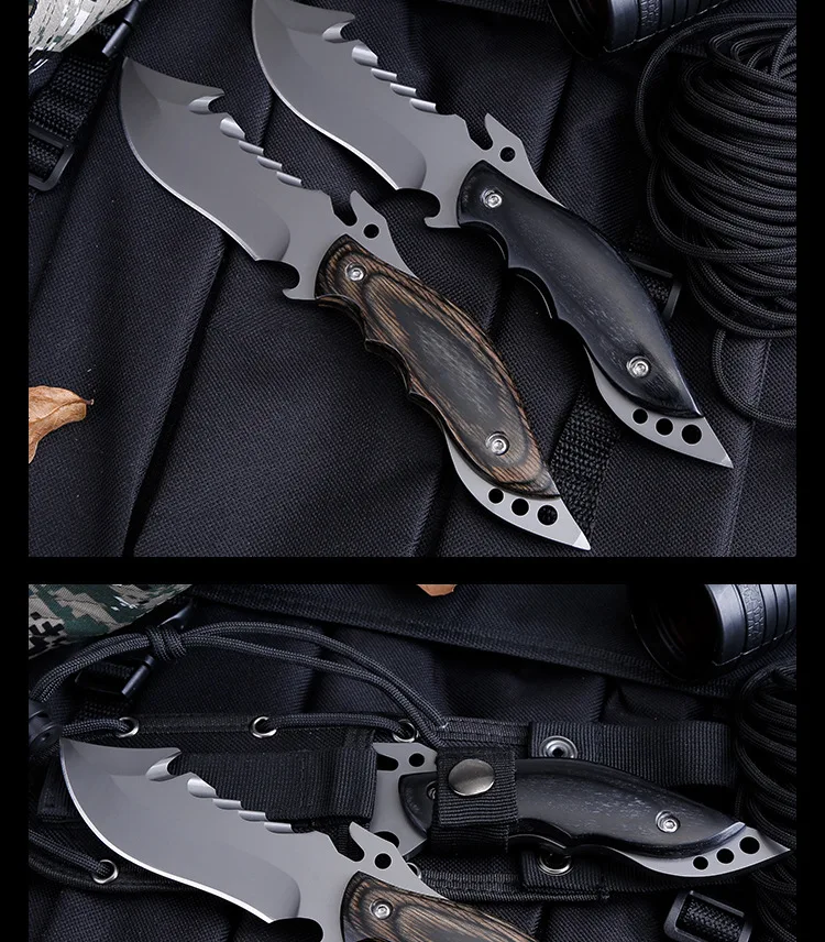 

camping tactics high hardness 440C steel survival knife survival field multi-functional outdoor knives wood handle