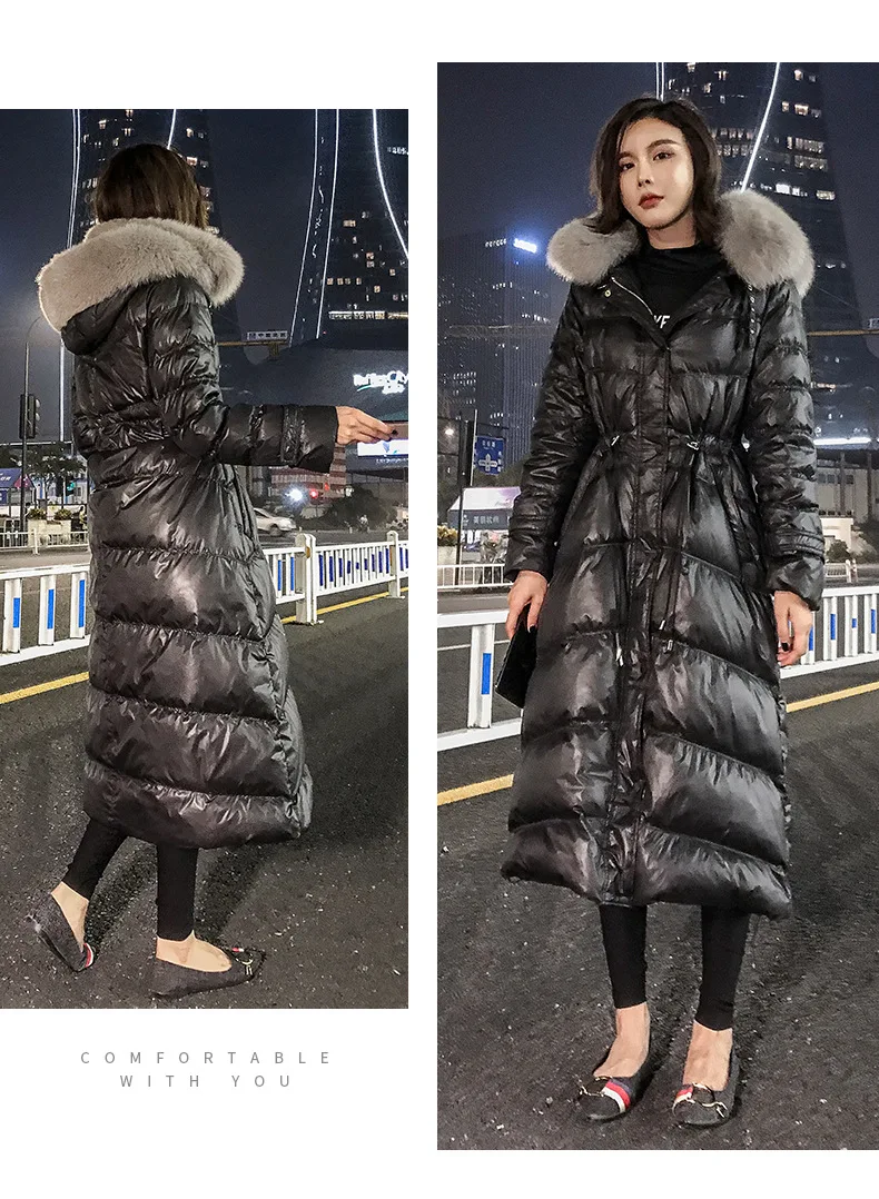 Модное пальто с капюшоном и меховым воротником, женский пуховик X-long, новое тонкое пальто, Женское зимнее теплое пуховое пальто, женская верхняя одежда WM31