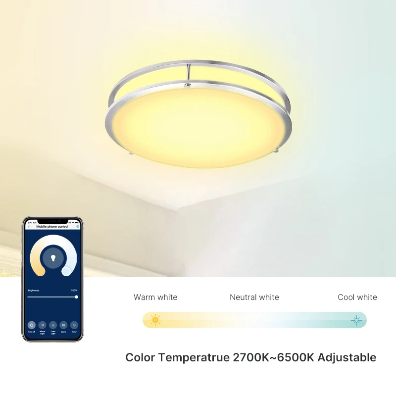 

New 14-inch Double Ring LED Flush Mount Smart Control Ceiling Light