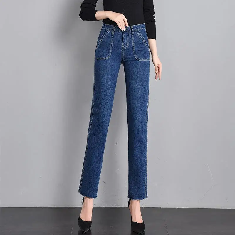 female stretch high waist pants free post tight pants trousers mom jeans combinaison pantalon femme Bead jeans blue 26-32 - Цвет: 2