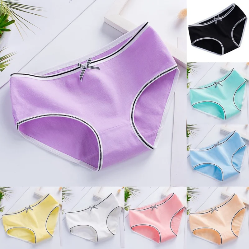 Женские дышащие трусы со средней посадкой удобные с низкой однотонное милое