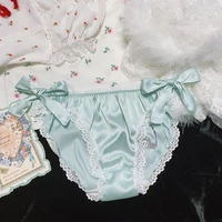 gentle beauty womens panties shorts soft satin mint green lace low waist lace up milk silk fairy underwear