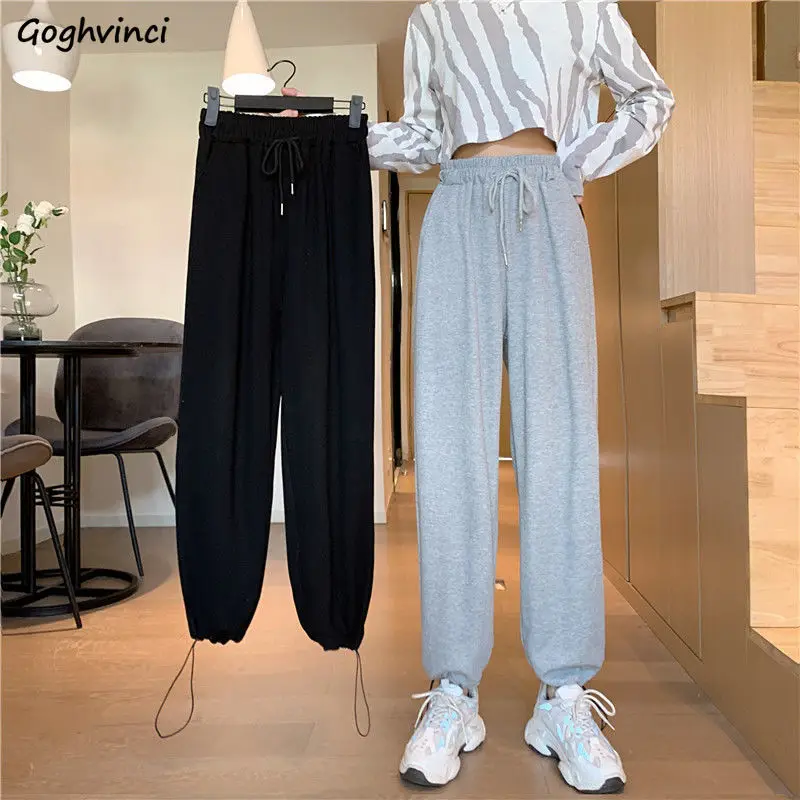 

Women Casual Pants Tie Feet Design Harem Trousers High Waist Drawstring Spring Loose Solid Leisure Fresh Students Ulzzang Chic
