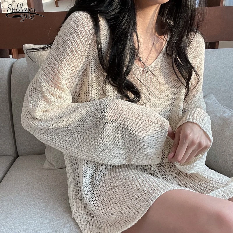 Женская блузка с V-образным вырезом белая Свободная для защиты от солнца