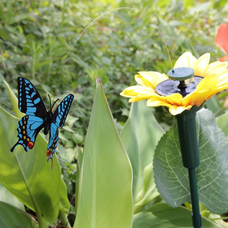 

1x Dancing Solar / Battery Sunflower with butterfly on garden tufts Garden Lawn Flowerpot Flowerbed Decoration Ornament Color Ra