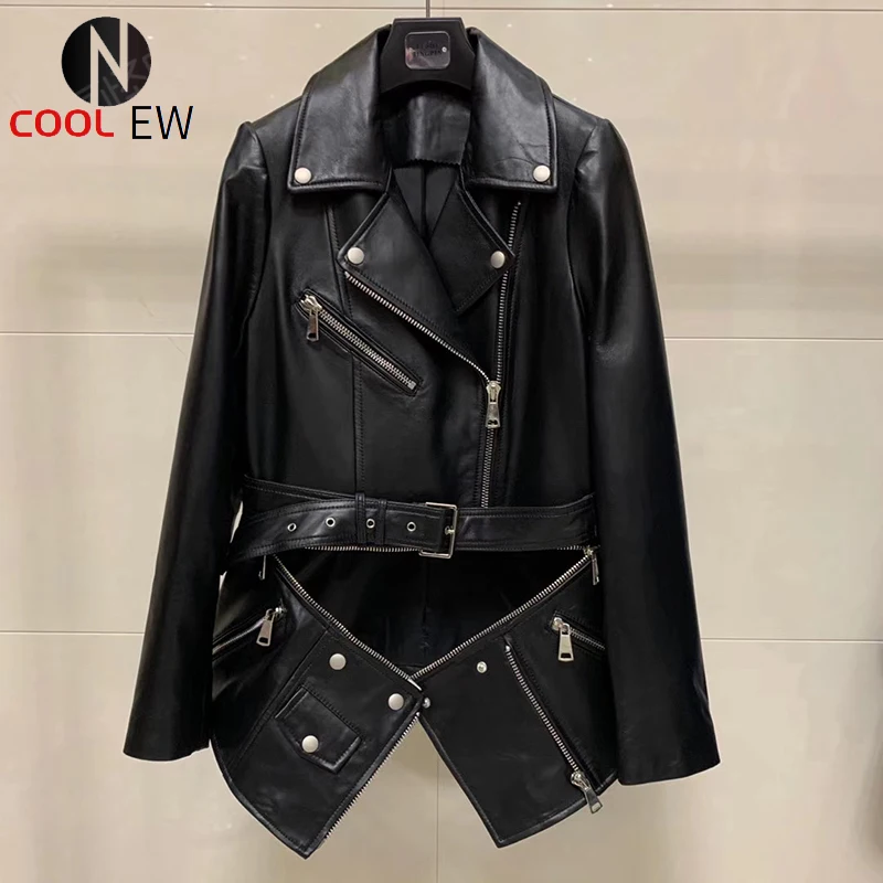 

Genuine real leather jacket women motorcycle 2021 spring new fashion sheepskin leather coat female overcoat