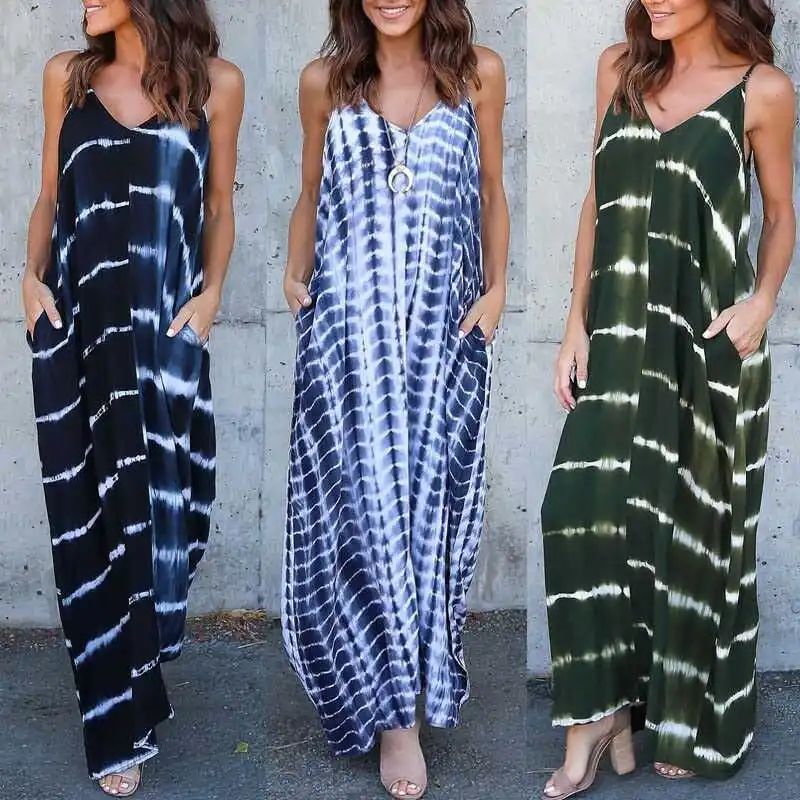 Длинное вечернее платье без шнуровки Сарафан Макси в полоску летние женские