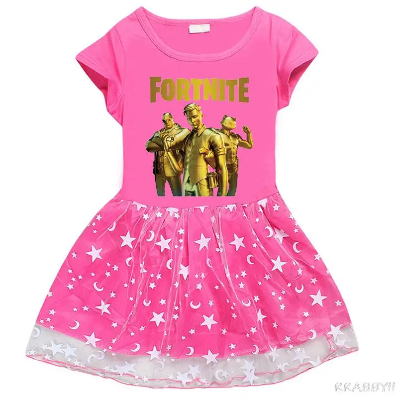 Платье для девочек Fortnites хлопковая сетчатая юбка принцессы с мультяшным принтом