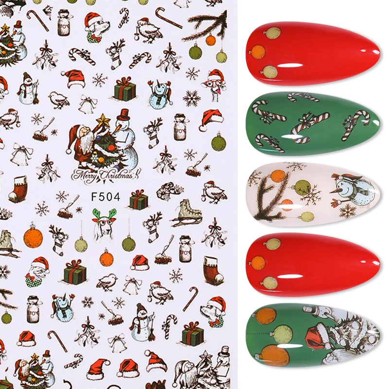 1PC Christmas Halloween 3D Nail Stickers Cartoon Santa Claus Bat Pumpkin Transfer Decals Decoration Manicures Accessories | Красота и