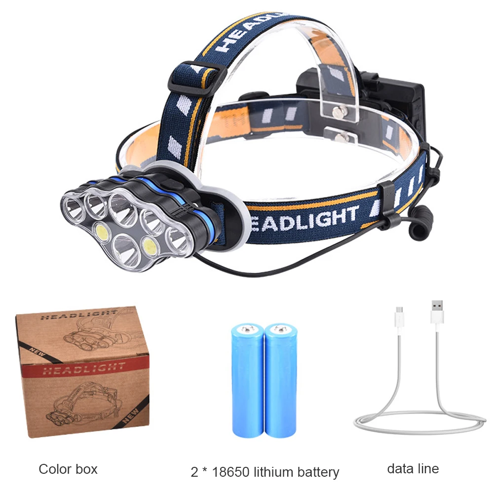 

8 LED 8 Modes Headlight Waterproof Outdoor Fishing Camp Hiking Super Bright Headlamp USB T6+XPE+COB Portable Headlight