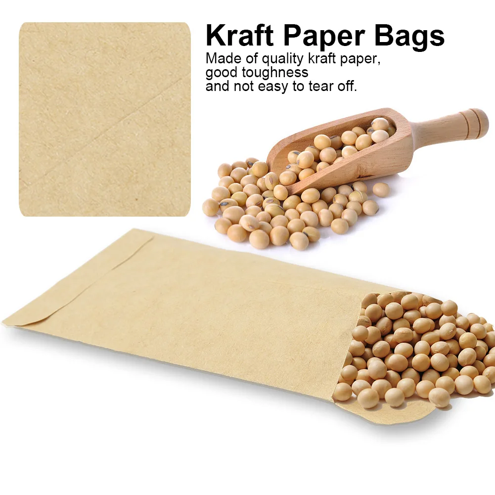 100pcs Kraft Paper Bags Corns Wheat Rice Seeds Packaging Powerful Bag Envelop Style Kraft Bags