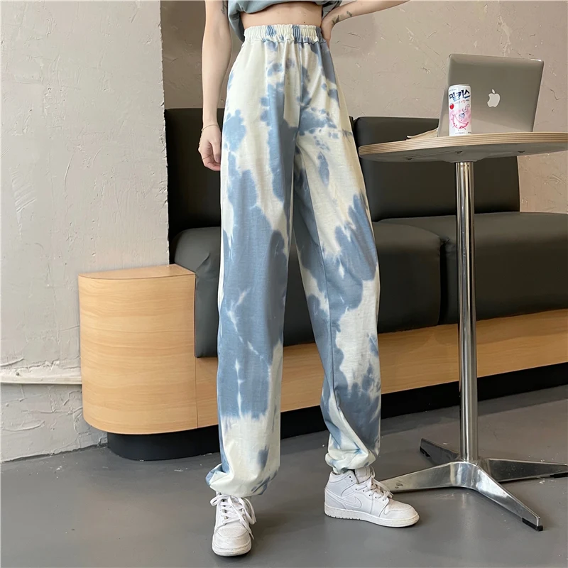 

Tie Dye Printed y2k Baggy Sweatpants Women Casual Loose Long Trousers Elastic High Waist Pants Capris Joggers Streetwear