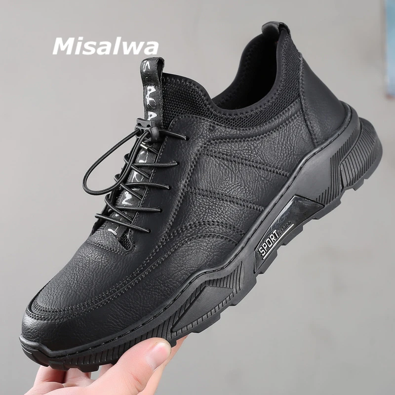 

Misalwa Vintage Mens Sneakers Winter Spring Men Leather Casual Loafers Daily Work Shoes Warm Furry Boots