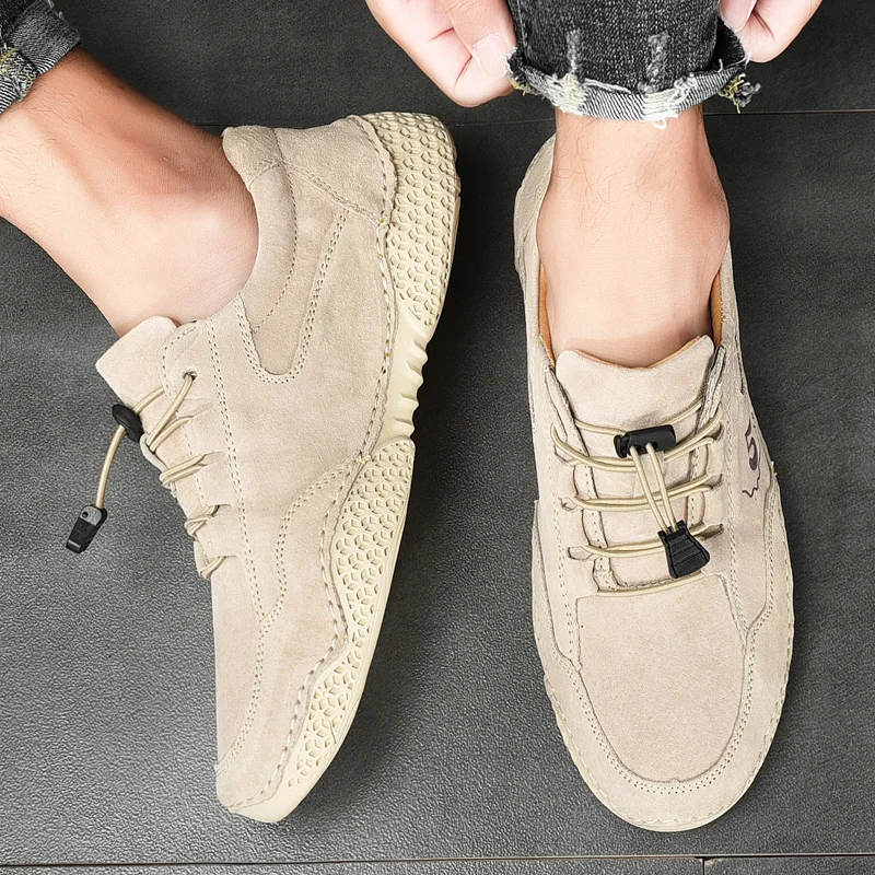 Мужские кожаные кроссовки на резиновой подошве с нескользящей подошвой в стиле