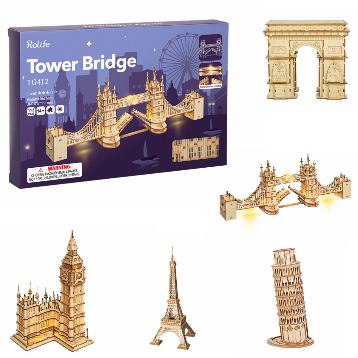 

Robotime Rolife DIY 3D Tower Bridge,Big Ben,Famous Building Wooden Puzzle Game Assembly Toy Gift for Children Teen Adult