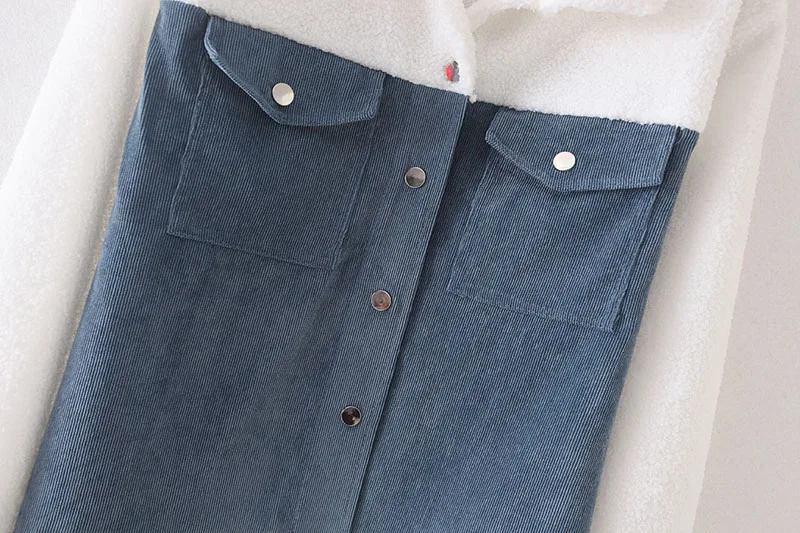 Женская рубашка пальто осень 2019 Новая мода шерпа Patched Вельветовая куртка