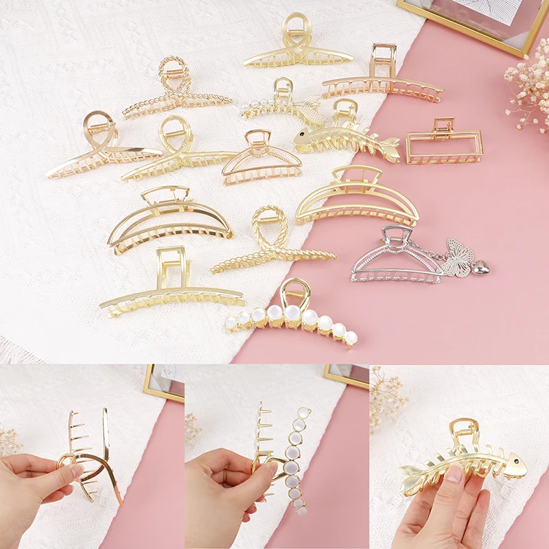 

Женская Винтажная заколка-краб для волос, золотистая металлическая шпилька для волос с геометрическим рисунком, 2021