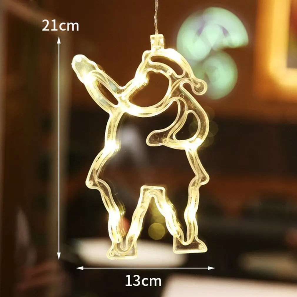 

Светодиодный Рождественский светильник, Подвесная лампа для окна, Санта-Клаус, снежинка, колокольчик, праздничное украшение для магазина, у...