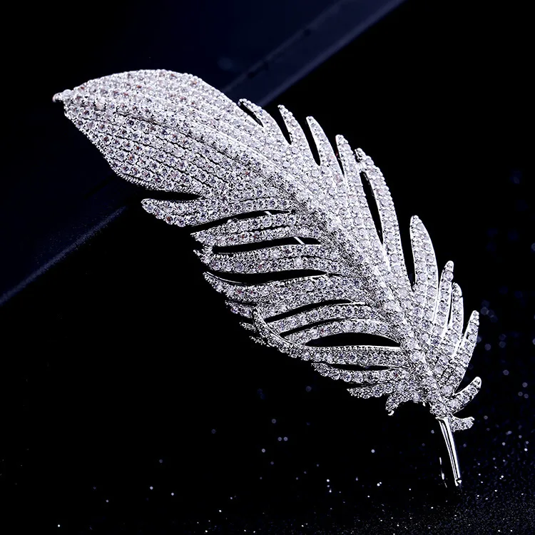 

High-grade Leaf Rhinestone Brooch Zircon Feather Party Office Suit Dress Wedding Women Boy Precious Gift Wholesale