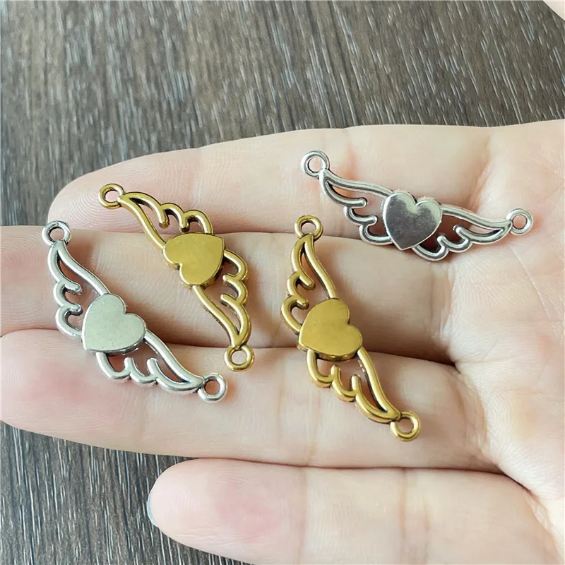 JunKang сплав крылья сердце любовь соединение кулон DIY ручной работы браслет