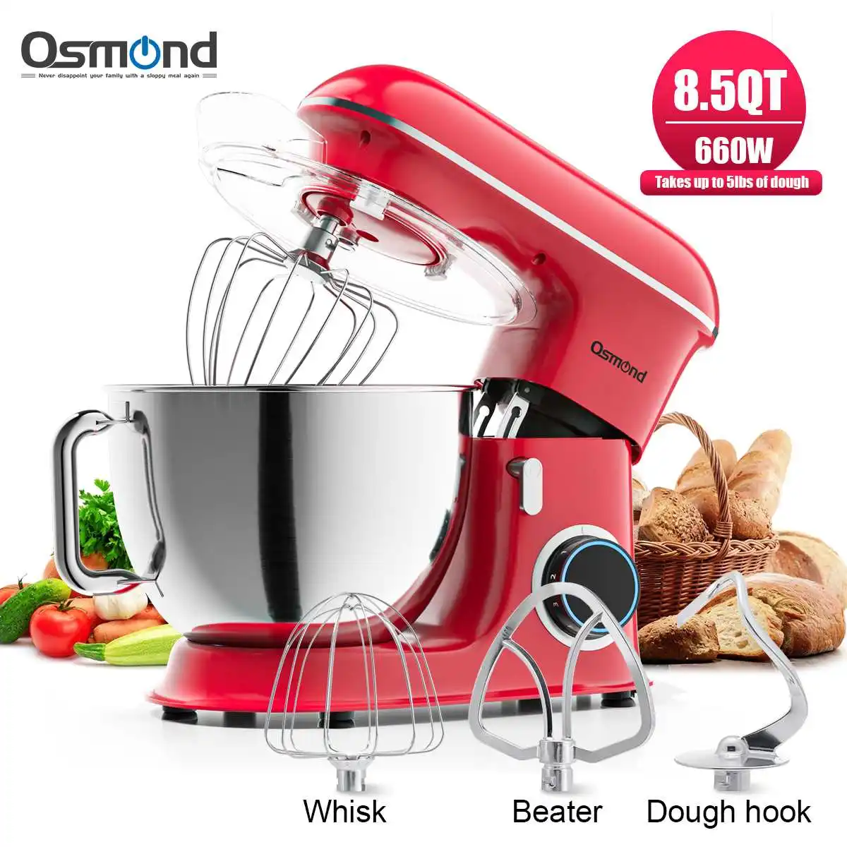 

Электрический миксер OSMOND 8.5QT, 6 скоростей, 660 Вт, с поворотной головкой
