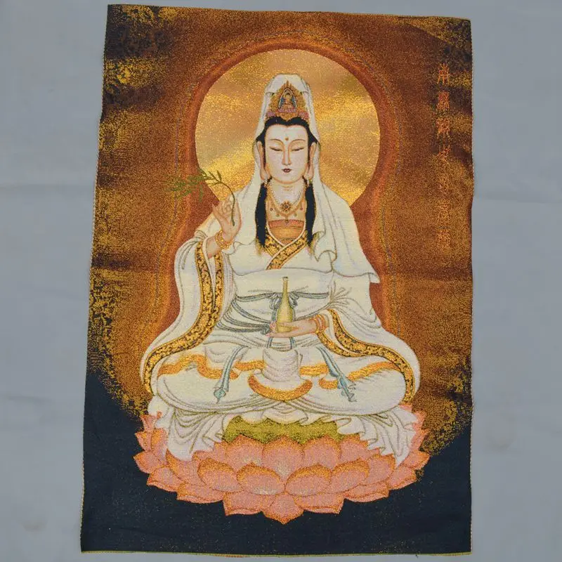 

China Old Tibet Silk Thangka Like Hanging Painting Fengshui Guanyin Bodhisattva Living Room Bedroom Decoration Home Decor