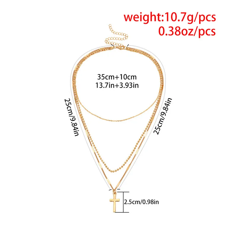 

Vintage Gold Silver Color Cross Pendant Necklace Jewelry Creative Multilayer Sweater Chain Minimalism Necklaces For Women