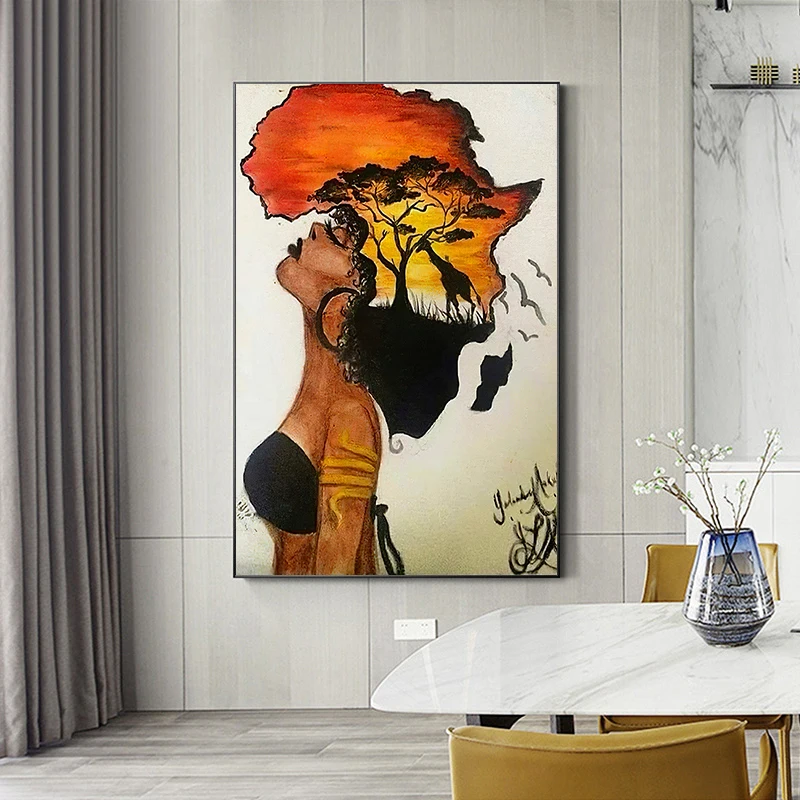 

Abstract Classical African Woman Sunset Landscape Canvas Painting Posters and Prints Wall Art Pictures for Home Cuadros Decor