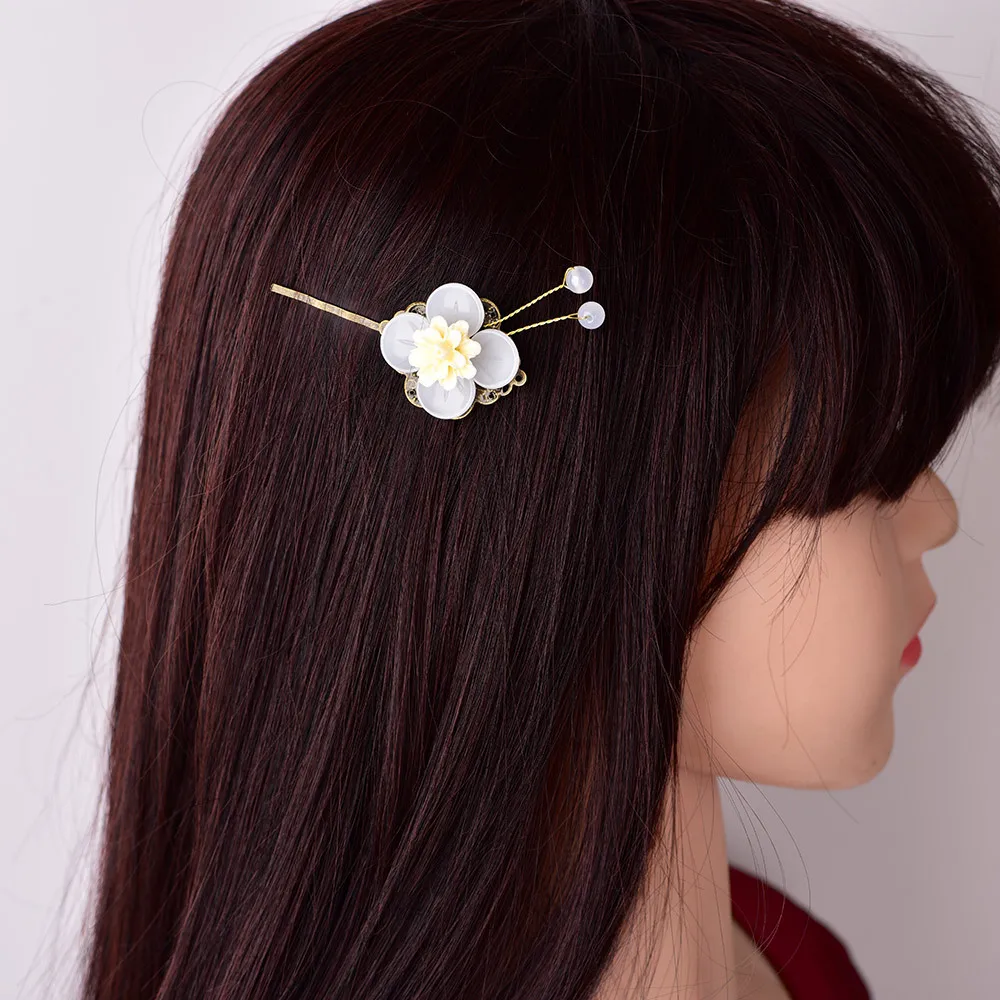 Alloy Side Clip 1 Pairs Classical Coloured Glaze Synthetic Flower Hairpins Woman Fashion Hair Jewelry