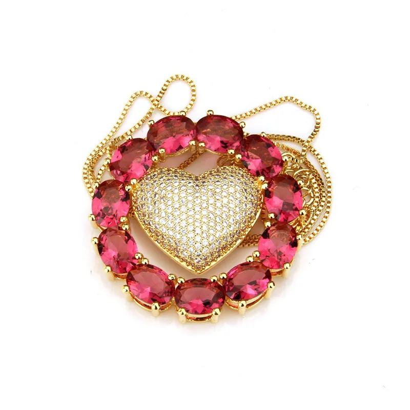 

Funmode Red Cubic Zircon Gold Link Chain Heart Design Pendant Necklace For Women Dress Jewelry Accessories Wholesale FN176