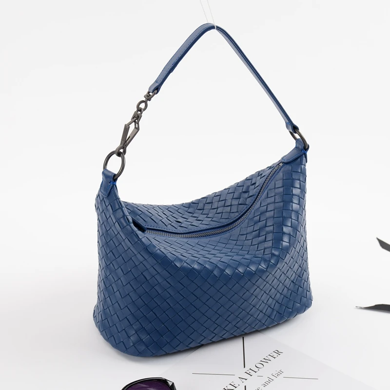 

Genuine Leather Sheepskin Knitting Woman Bag Brand Designer Top Quality Hobos Tote Purse Female Crossbody Working Handbag Mirror