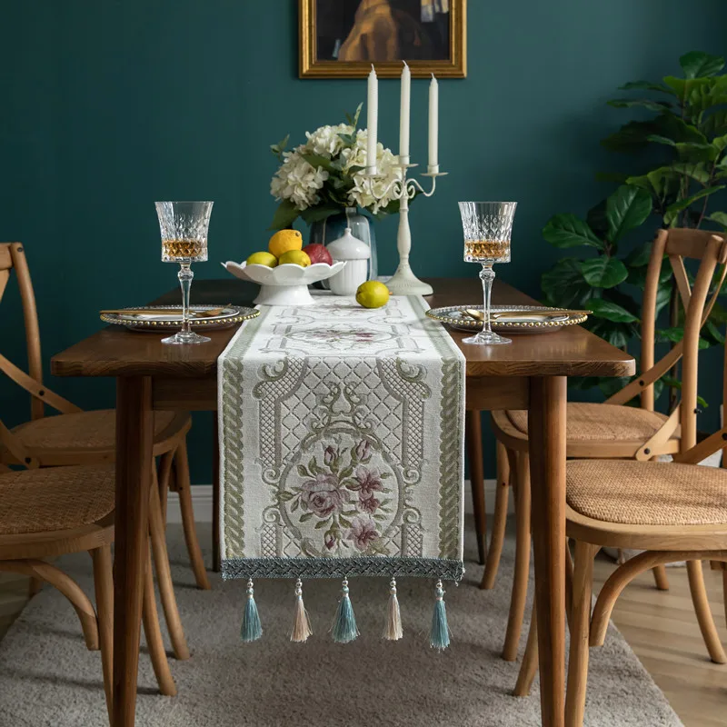 

Christmas Decor Tassel Table Runner Simple Modern Home Jacquard Table Runners Dining Table Decoration Cover Cloth Tablecloth