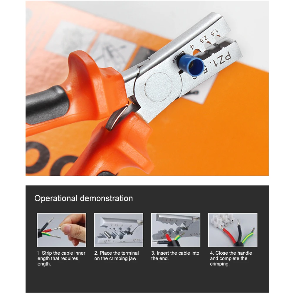 1pc Orange Crimper Plier Set Tubular terminal mini electrical pliers 1.5~6.0mm2 with 800 Wire Terminal Crimp Connector Insulated |