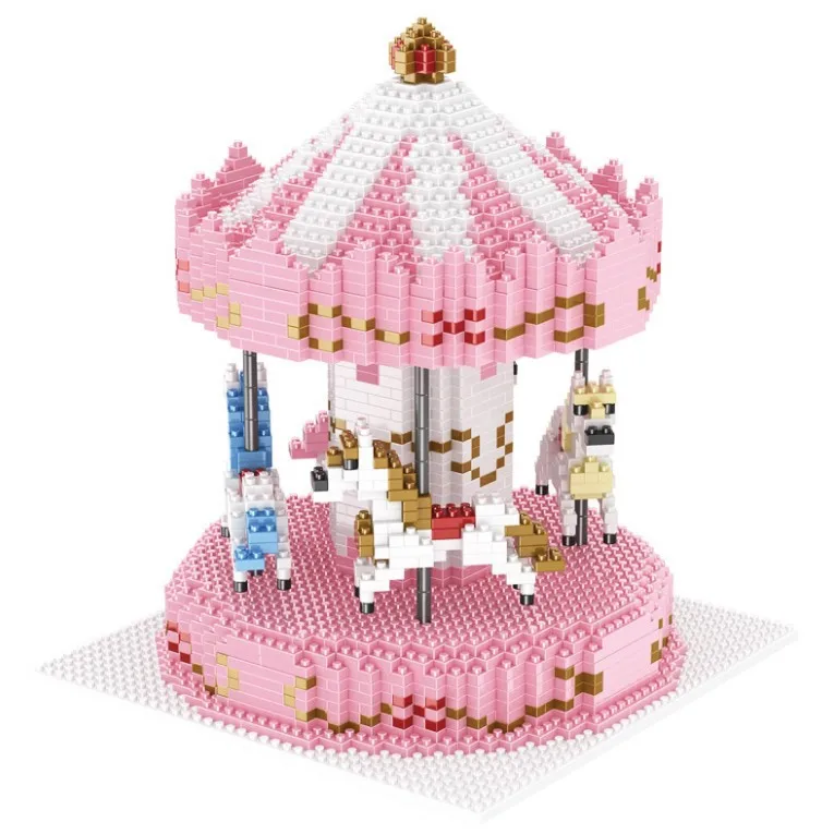 

Creative Amusement Park Micro Diamond Block Carousel Model Assemble Brick Educational Toy Merry-Go-Round Nanobrick For Girls